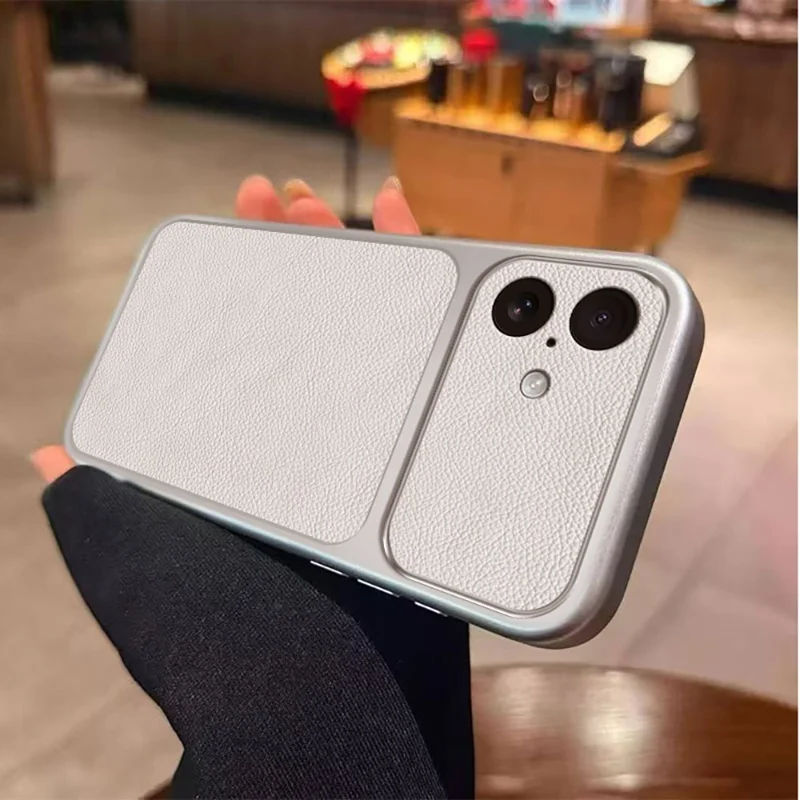 For iPhone 16 Case PU Leather Texture Shockproof TPU Protective Phone Cover - White