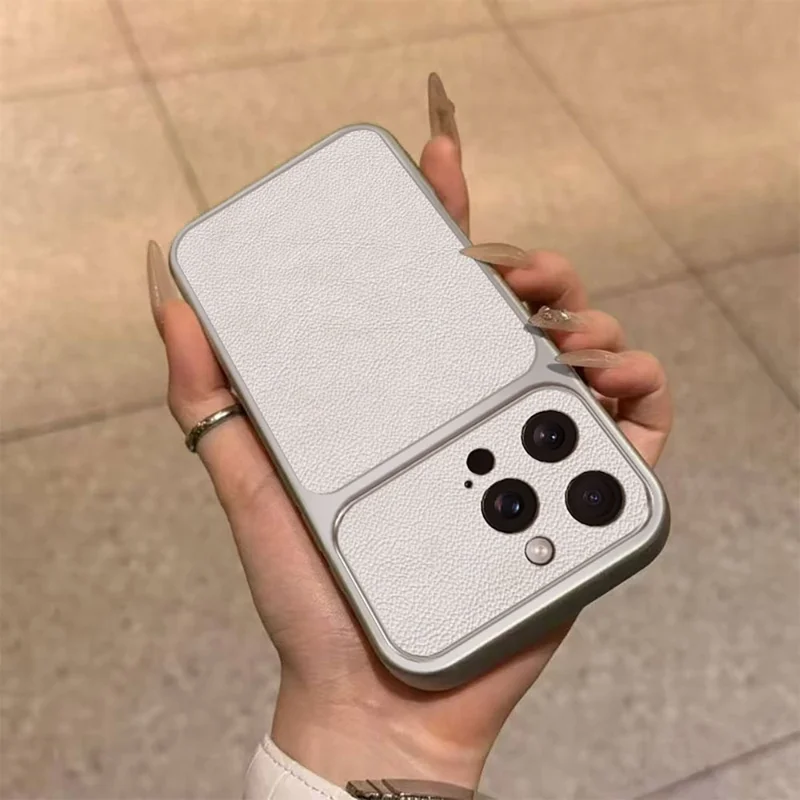 For iPhone 16 Pro Case PU Leather Texture Shockproof TPU Protective Phone Cover - White