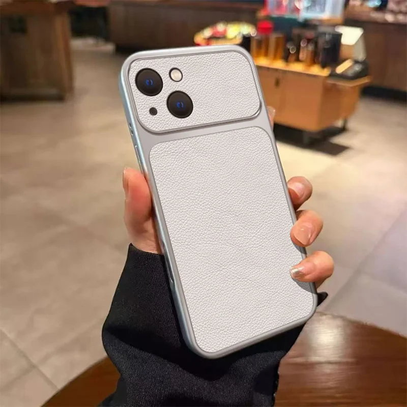 For iPhone 15 Case PU Leather Texture Shockproof TPU Protective Phone Cover - White