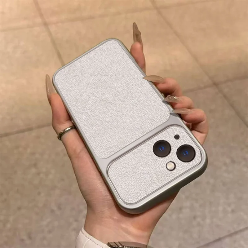 For iPhone 15 Case PU Leather Texture Shockproof TPU Protective Phone Cover - White