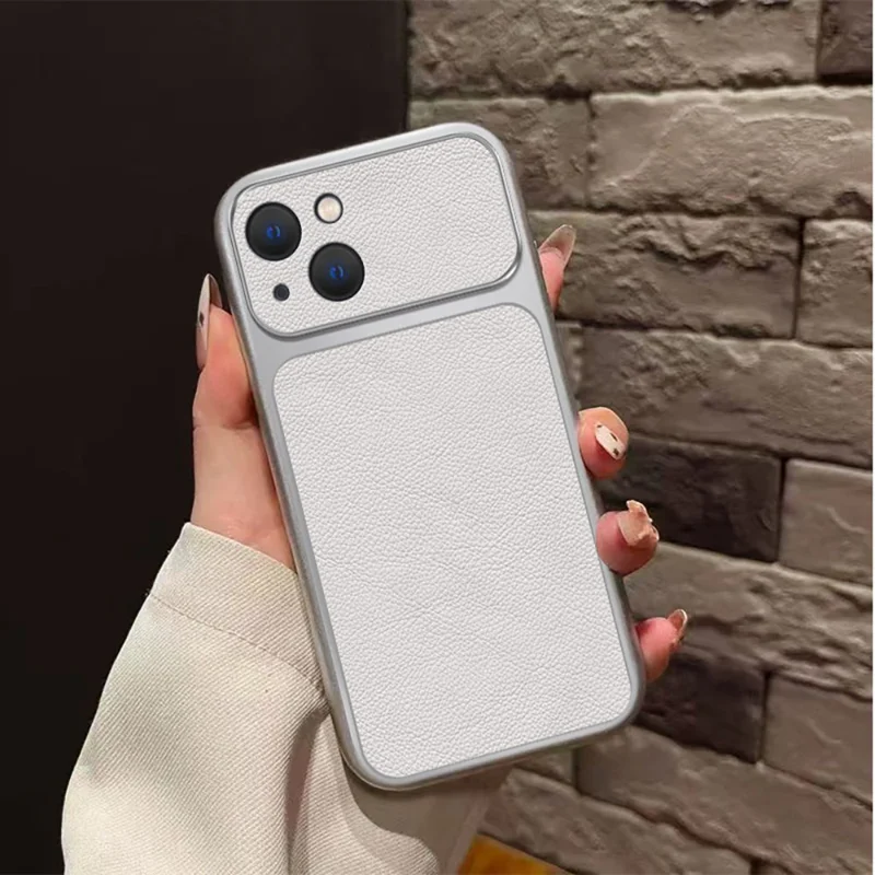 For iPhone 15 Case PU Leather Texture Shockproof TPU Protective Phone Cover - White
