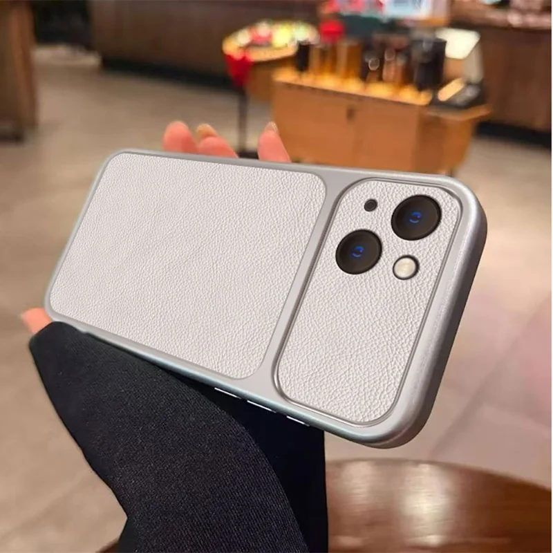 For iPhone 15 Case PU Leather Texture Shockproof TPU Protective Phone Cover - White