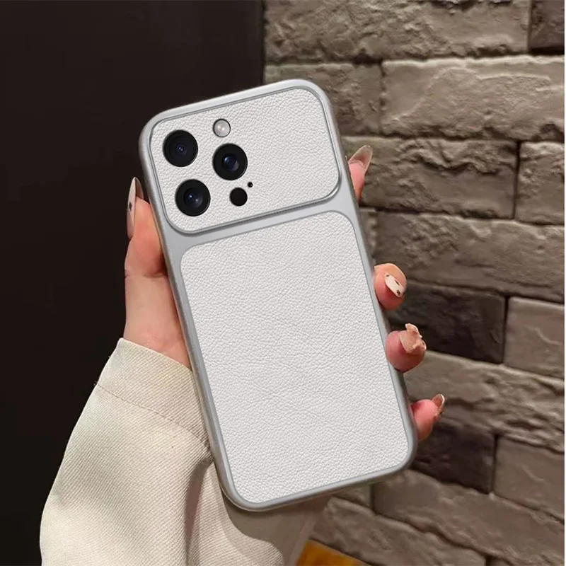 For iPhone 15 Pro Case PU Leather Texture Shockproof TPU Protective Phone Cover - White