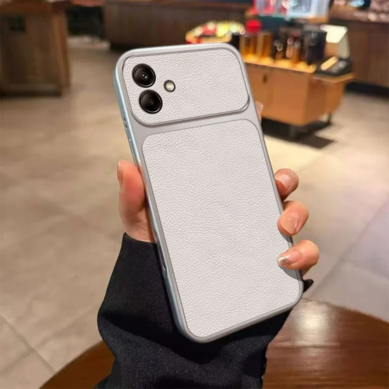 For Samsung Galaxy A06 4G Case PU Leather Texture Shockproof TPU Protective Phone Cover - White