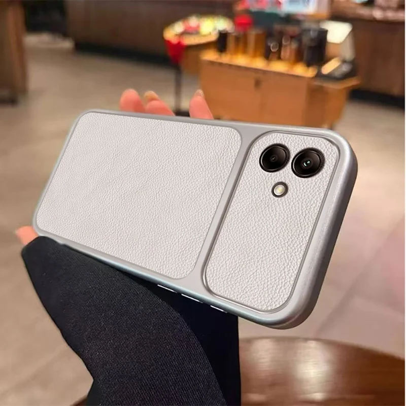 For Samsung Galaxy A06 4G Case PU Leather Texture Shockproof TPU Protective Phone Cover - White