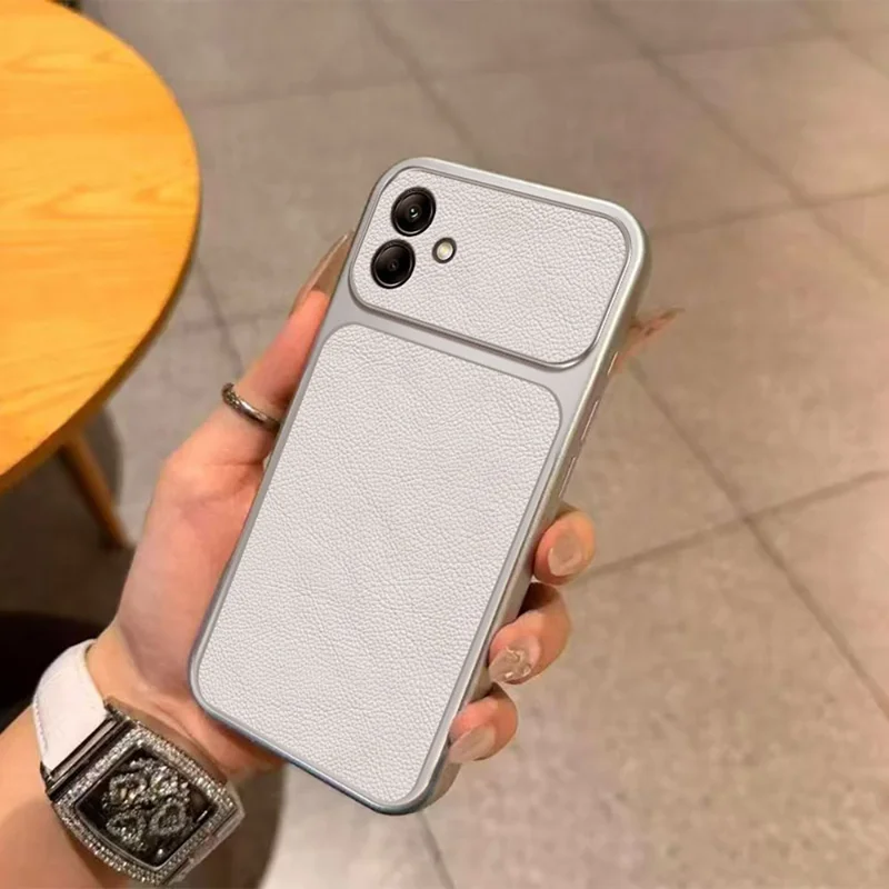 For Samsung Galaxy A07 4G Case PU Leather Texture Shockproof TPU Protective Phone Cover - White