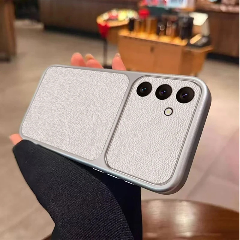 For Samsung Galaxy A36 5G Case PU Leather Texture Shockproof TPU Protective Phone Cover - White