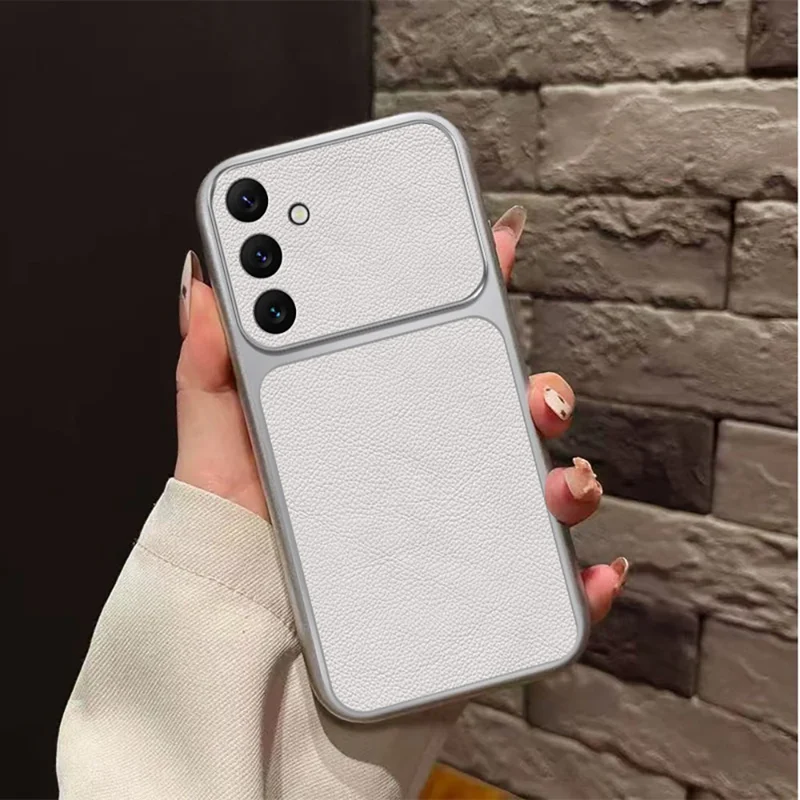 For Samsung Galaxy A56 5G Case PU Leather Texture Shockproof TPU Protective Phone Cover - White