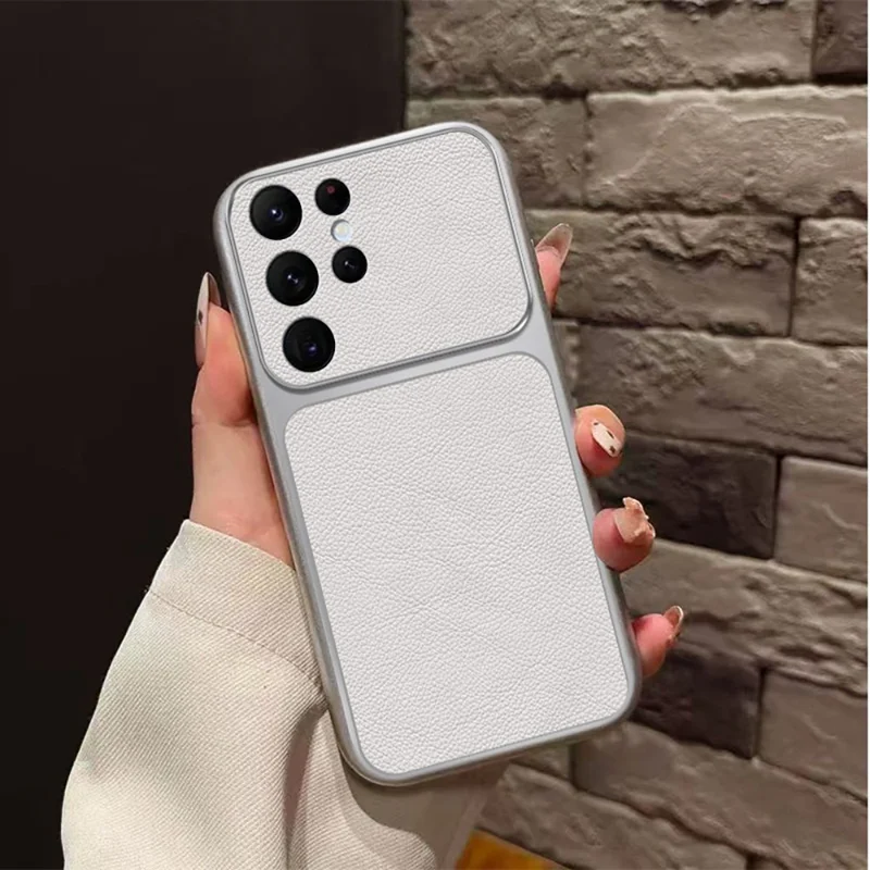 For Samsung Galaxy S25 Ultra Case PU Leather Texture Shockproof TPU Protective Phone Cover - White