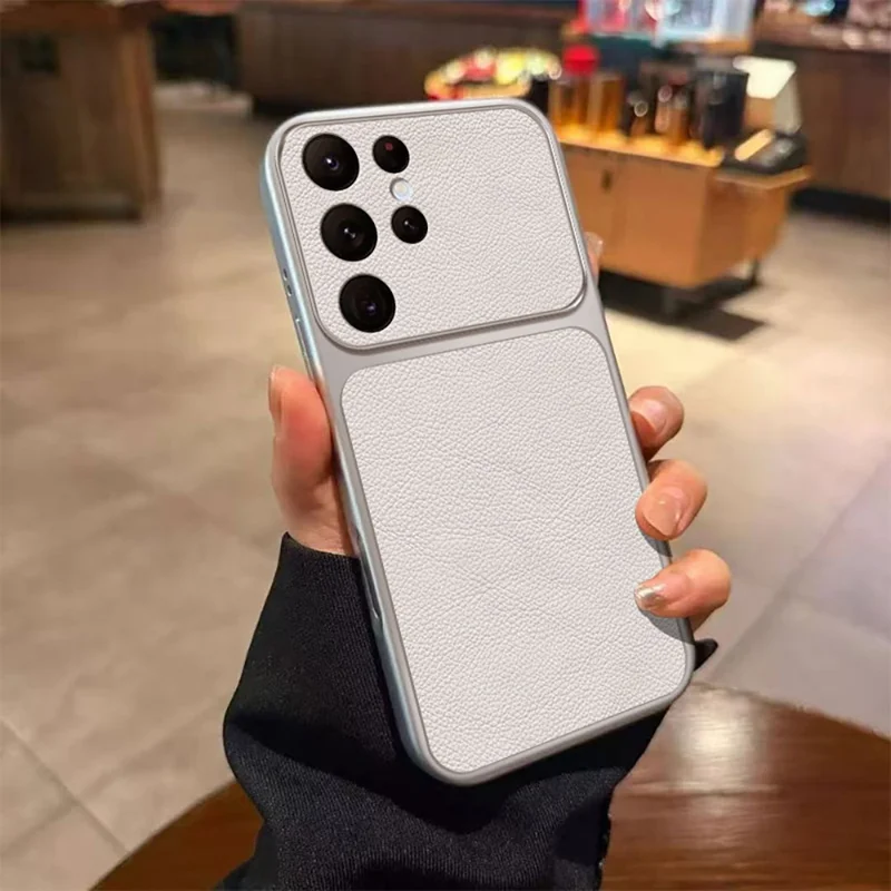 For Samsung Galaxy S26 Ultra Case PU Leather Texture Shockproof TPU Protective Phone Cover - White