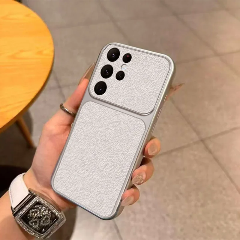 For Samsung Galaxy S26 Ultra Case PU Leather Texture Shockproof TPU Protective Phone Cover - White