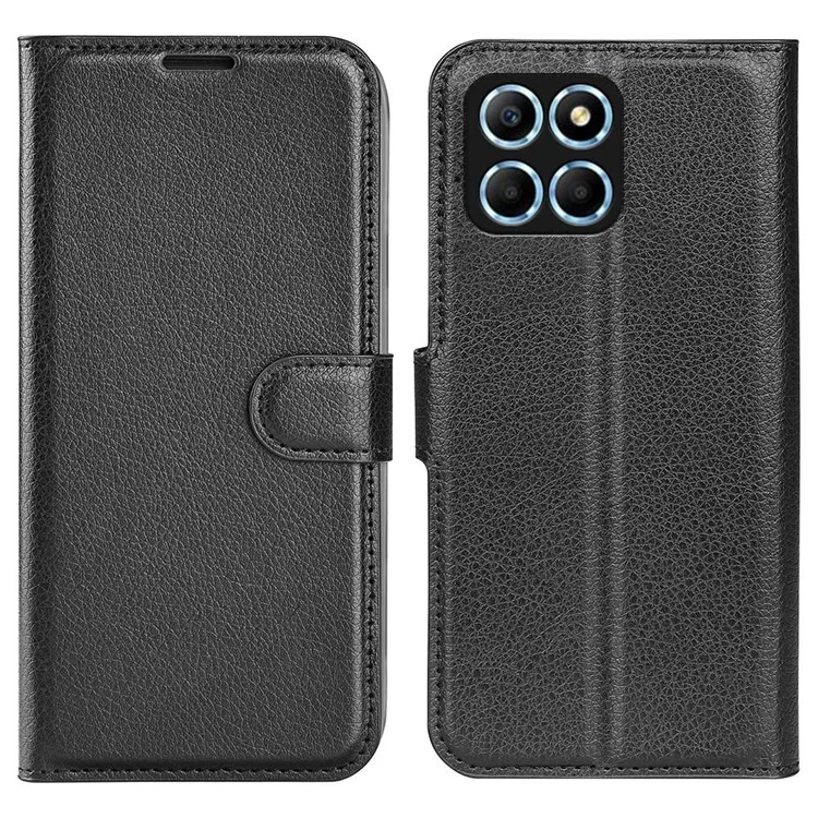For Honor X8 5G Stand Wallet Phone Case Litchi Texture PU Leather + TPU Folio Flip Magnetic Clasp Cover - Schwarz