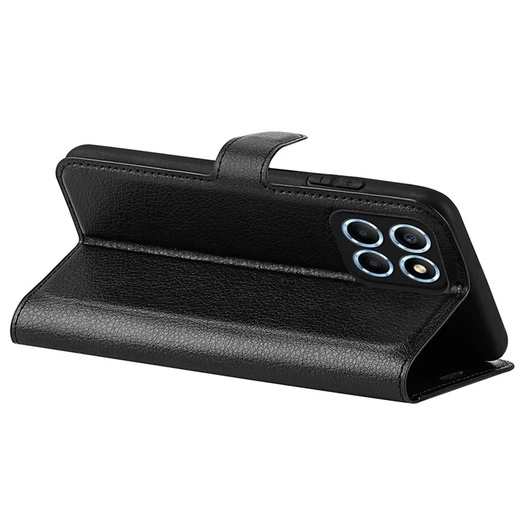 For Honor X8 5G Stand Wallet Phone Case Litchi Texture PU Leather + TPU Folio Flip Magnetic Clasp Cover - Schwarz