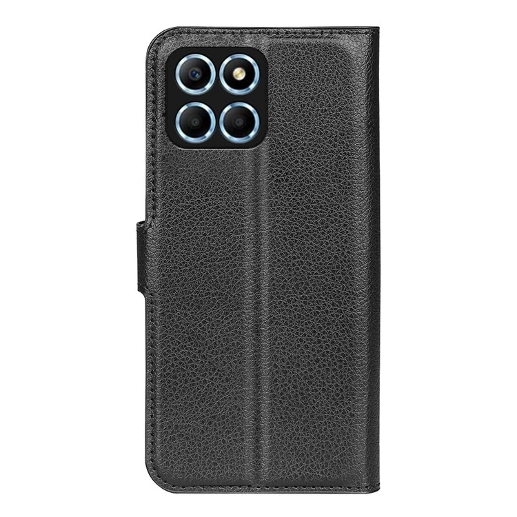 For Honor X8 5G Stand Wallet Phone Case Litchi Texture PU Leather + TPU Folio Flip Magnetic Clasp Cover - Schwarz