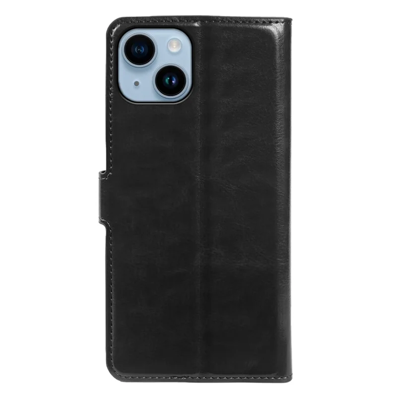 For iPhone 14 Wallet Case Crazy Horse Texture Leather Flip Phone Cover with Magnetic Closure - Black
