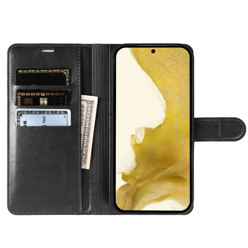 For Samsung Galaxy S22 5G Wallet Case Crazy Horse Texture Leather Flip Phone Cover with Magnetic Closure - Black