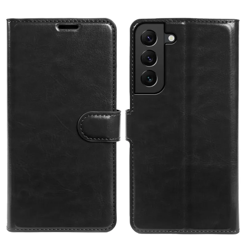 For Samsung Galaxy S22 5G Wallet Case Crazy Horse Texture Leather Flip Phone Cover with Magnetic Closure - Black