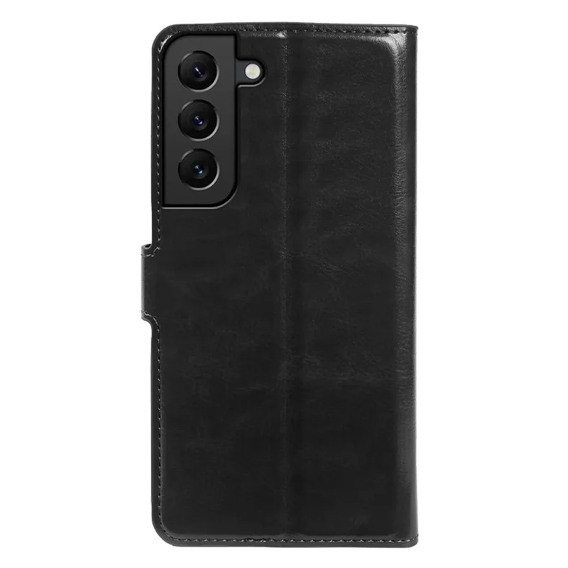 For Samsung Galaxy S22 5G Wallet Case Crazy Horse Texture Leather Flip Phone Cover with Magnetic Closure - Black