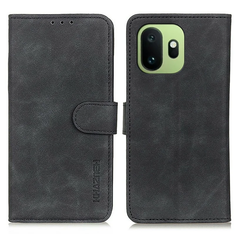 KHAZNEH Für OnePlus 15T 5G Hülle PU-Leder Retro-Optik Handyhülle - Schwarz