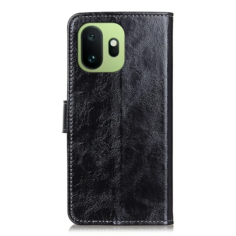 For OnePlus 15T 5G Case Wallet Leather Phone Cover Crazy Horse Texture - Black