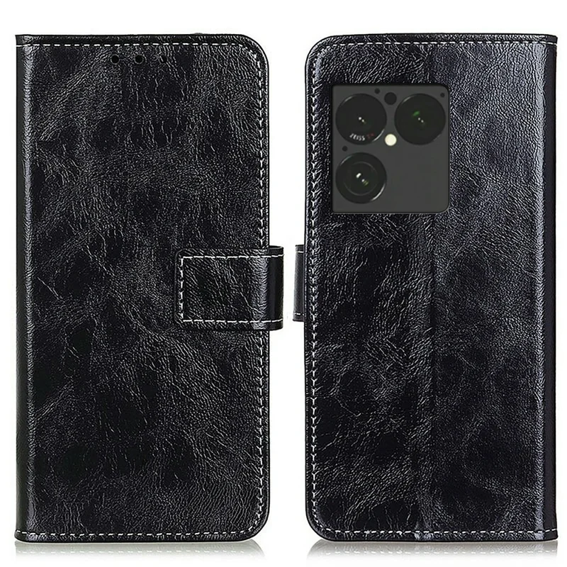 Чехол-кошелек для Sony Xperia 1 VIII, кожаный чехол для телефона, текстура дикой лошади - черный