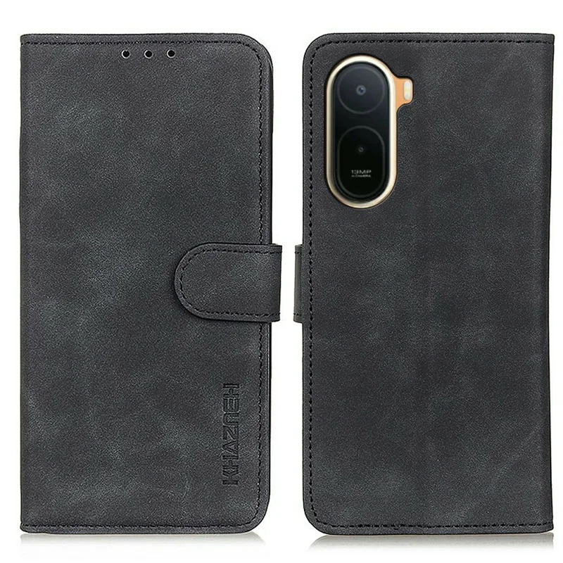 KHAZNEH Tasche für Xiaomi Redmi A7 Pro 4G / Poco C85x 5G PU-Leder Retro-Optik Handyhülle - Schwarz