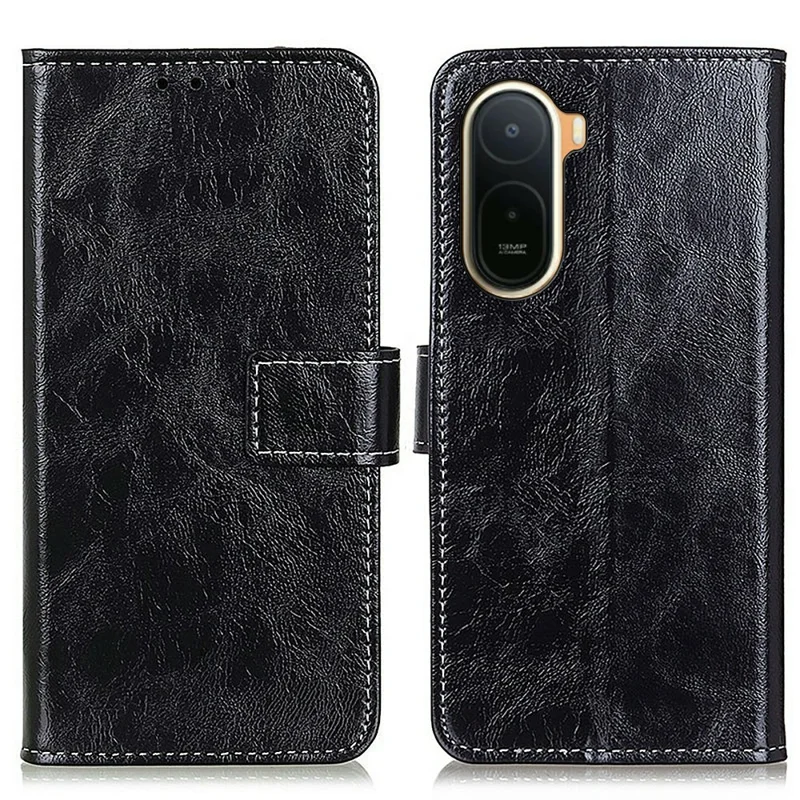 Case For Xiaomi Redmi A7 Pro 4G (171.56mm)  /  Poco C85x 5G Wallet Leather Phone Cover Crazy Horse Texture - Black