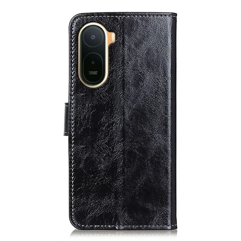 Case For Xiaomi Redmi A7 Pro 4G (171.56mm)  /  Poco C85x 5G Wallet Leather Phone Cover Crazy Horse Texture - Black
