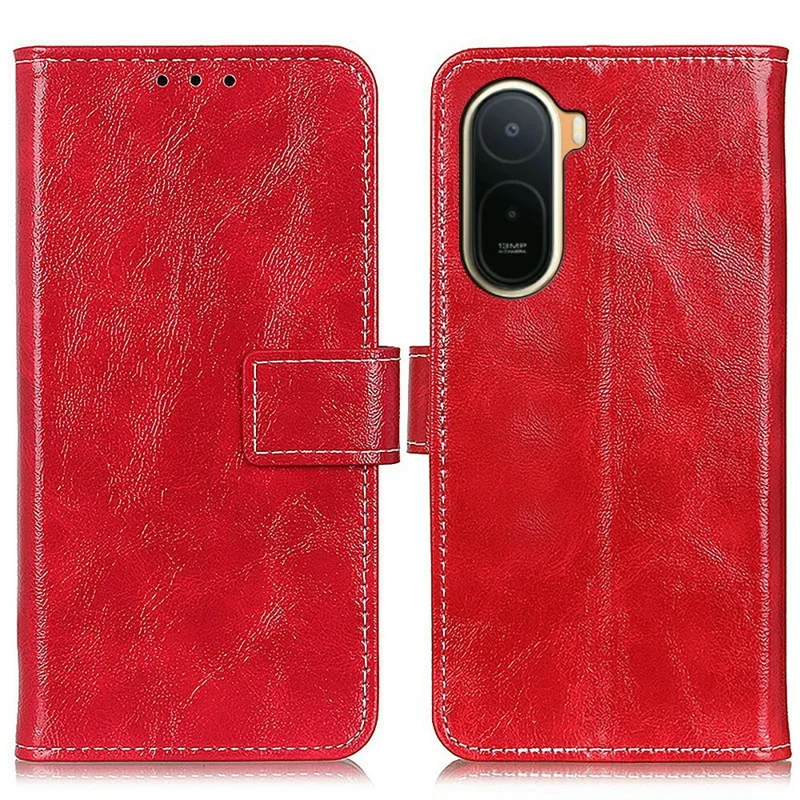 Case For Xiaomi Redmi A7 Pro 4G (171.56mm)  /  Poco C85x 5G Wallet Leather Phone Cover Crazy Horse Texture - Red