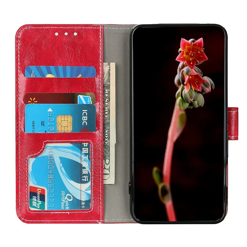 Case For Xiaomi Redmi A7 Pro 4G (171.56mm)  /  Poco C85x 5G Wallet Leather Phone Cover Crazy Horse Texture - Red