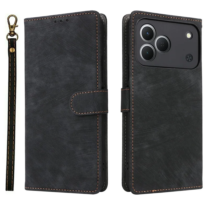 For TECNO Spark 50 4G Case Wallet RFID Blocking PU Leather Phone Cover Stand with Strap - Black