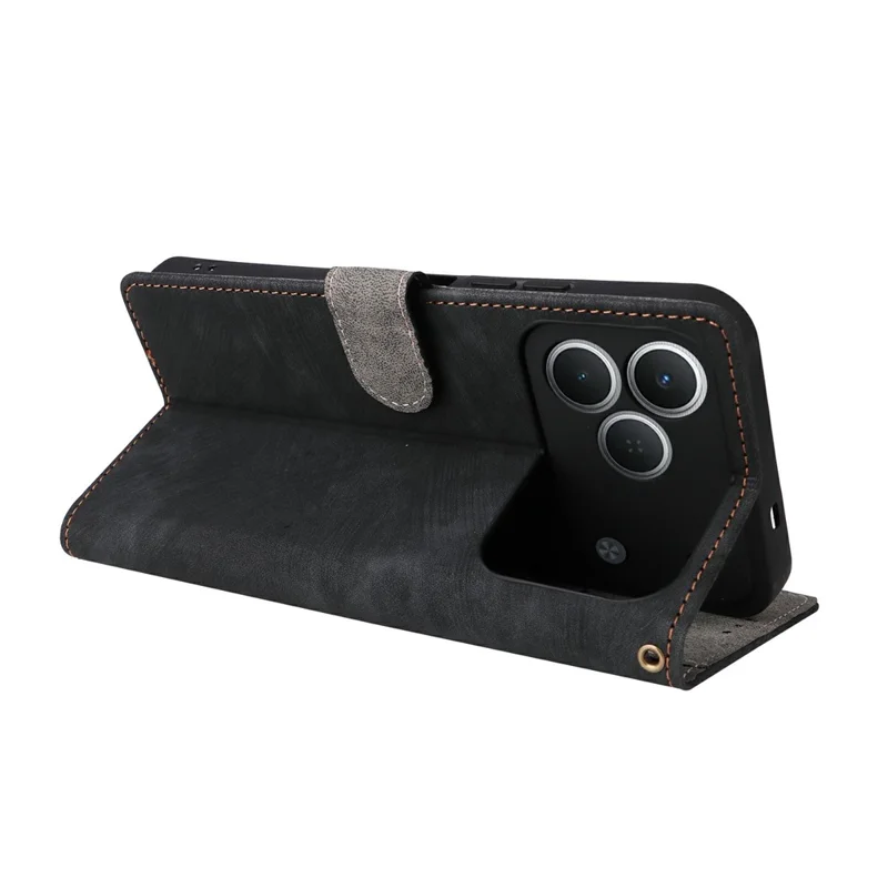 For TECNO Spark 50 4G Case Wallet RFID Blocking PU Leather Phone Cover Stand with Strap - Black