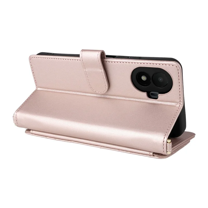 Cover in pelle con supporto e portafoglio per TCL K70 SE 4G, custodia con tracolla e cinturino da polso - Rosa