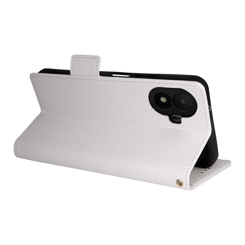 Custodia per TCL K70 SE 4G, Custodia Portafoglio in Pelle con Texture Litchi e Cinturino da Polso - Bianca