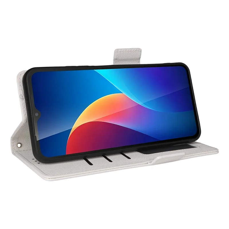 Custodia per TCL K70 SE 4G, Custodia Portafoglio in Pelle con Texture Litchi e Cinturino da Polso - Bianca