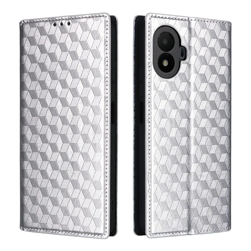 Cover per TCL K70 SE 4G Portafoglio in Pelle PU con Stampa Rombo - Argento