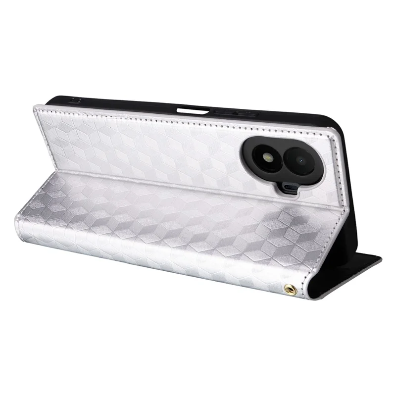 Cover per TCL K70 SE 4G Portafoglio in Pelle PU con Stampa Rombo - Argento