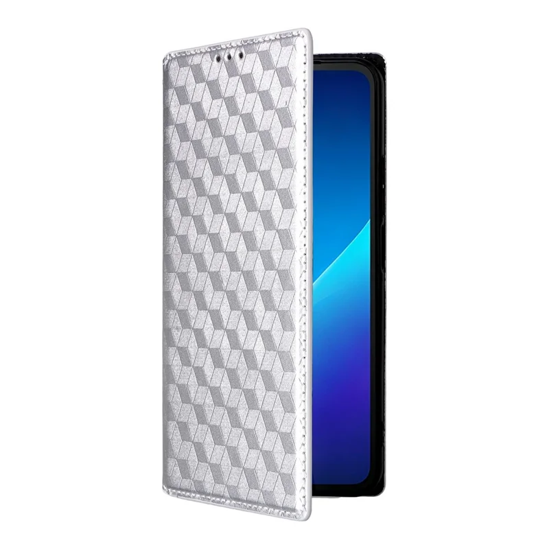 Cover per TCL K70 SE 4G Portafoglio in Pelle PU con Stampa Rombo - Argento