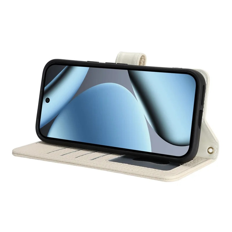 For Google Pixel 10a Stand Case Litchi Texture Genuine Cow Leather Wallet Phone Cover RFID Blocking - White