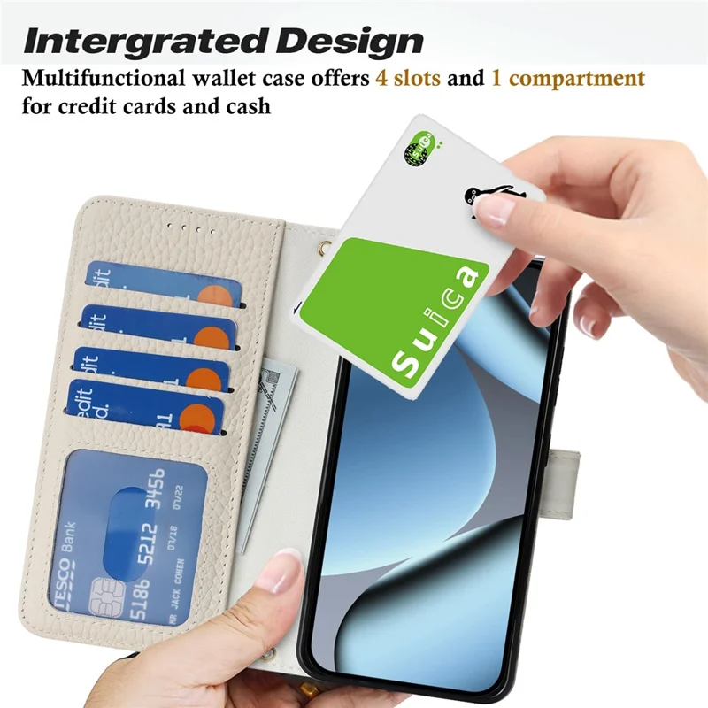 For Google Pixel 10a Stand Case Litchi Texture Genuine Cow Leather Wallet Phone Cover RFID Blocking - White
