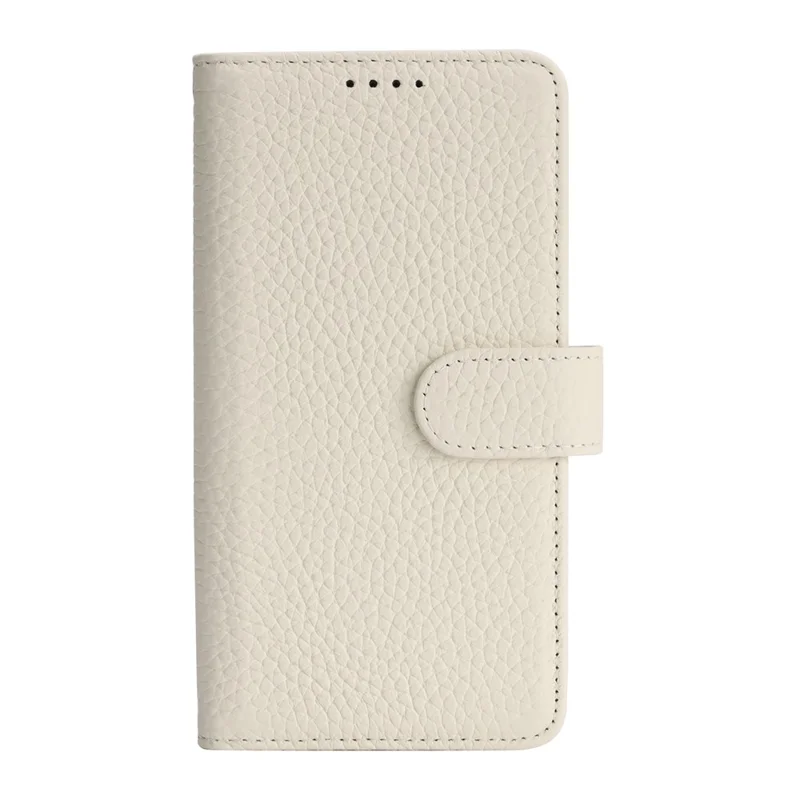 For Google Pixel 10a Stand Case Litchi Texture Genuine Cow Leather Wallet Phone Cover RFID Blocking - White
