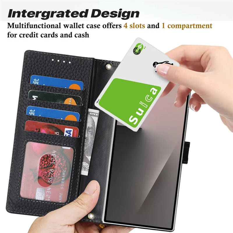 Til Samsung Galaxy Z Fold6 5G ståfunktion lækkestruktur ægte oksekøds læder wallet telefon dæksel RFID-blokerende - Sort
