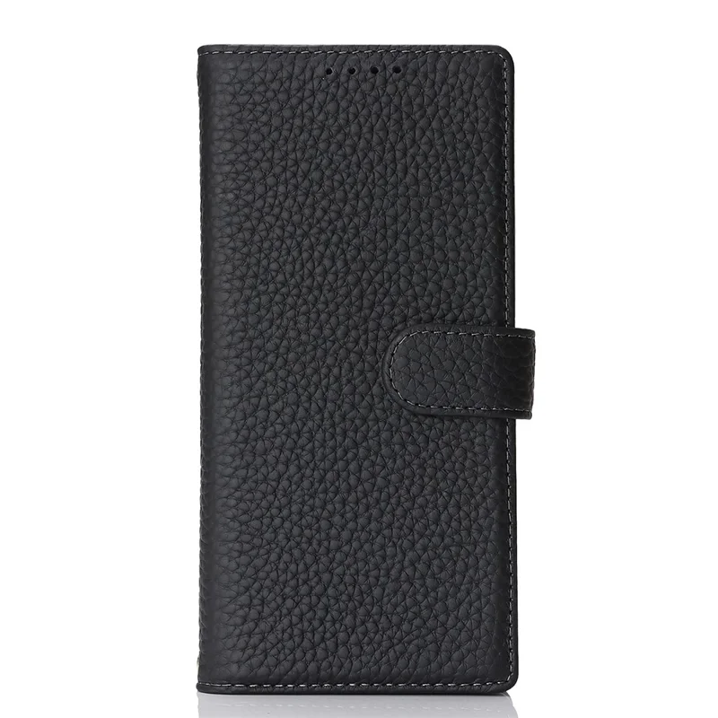 Til Samsung Galaxy Z Fold6 5G ståfunktion lækkestruktur ægte oksekøds læder wallet telefon dæksel RFID-blokerende - Sort