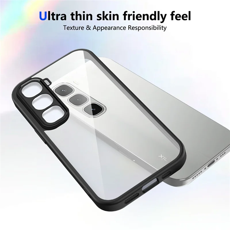 For Infinix Hot 70 Case Matte Skin Touch Clear PC + TPU Shockproof Phone Back Cover - Black