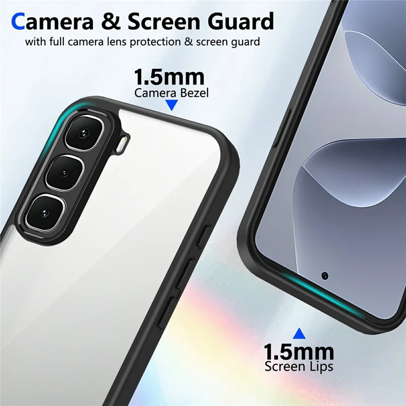 For Infinix Hot 70 Case Matte Skin Touch Clear PC + TPU Shockproof Phone Back Cover - Black