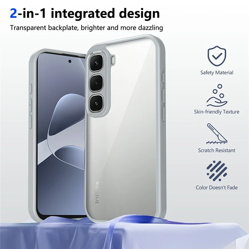 For Infinix Hot 70 Case Matte Skin Touch Clear PC + TPU Shockproof Phone Back Cover - White