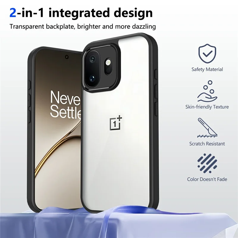 For OnePlus 15T 5G Case Matte Skin Touch Clear PC + TPU Shockproof Phone Back Cover - Black