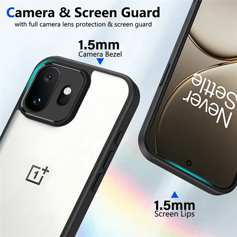 For OnePlus 15T 5G Case Matte Skin Touch Clear PC + TPU Shockproof Phone Back Cover - Black