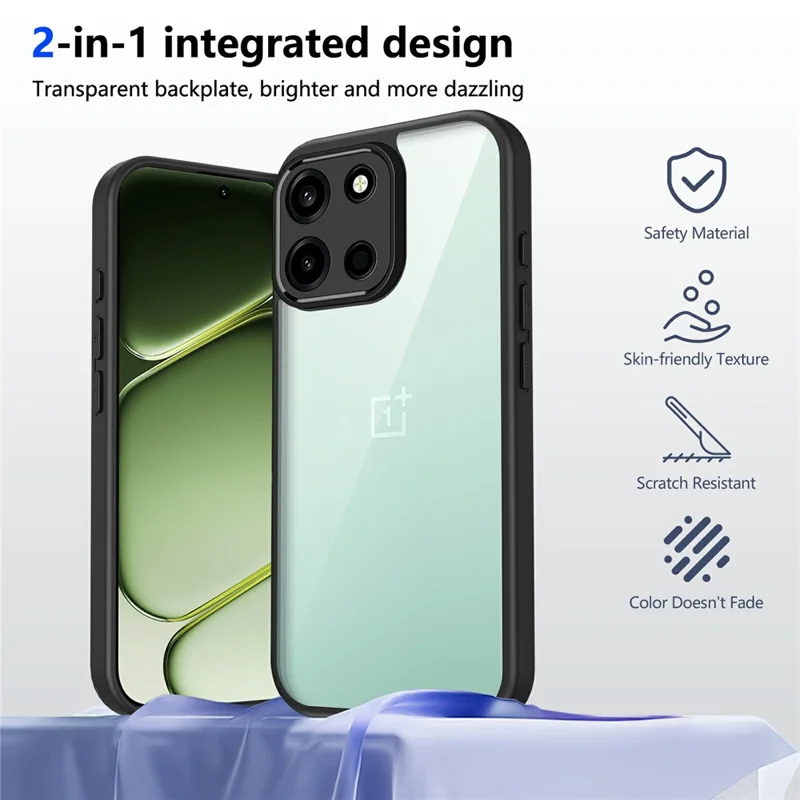 For OnePlus Nord 6 5G Case Matte Skin Touch Clear PC + TPU Shockproof Phone Back Cover - Black