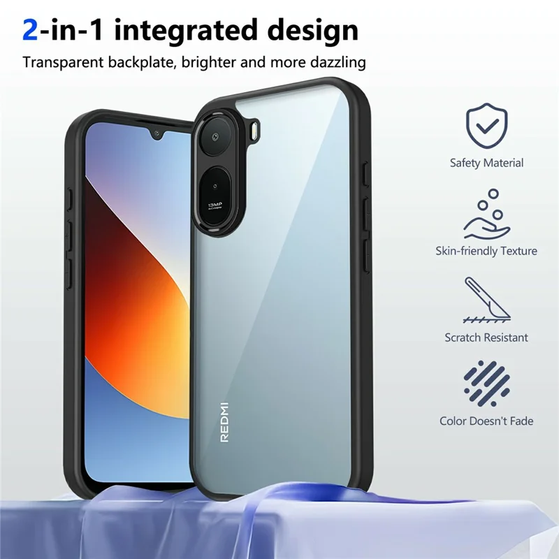 For Xiaomi Redmi A7 Pro 4G Case Matte Skin Touch Clear PC + TPU Shockproof Phone Back Cover - Black